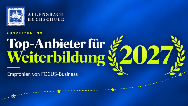Allensbach Hochschule als „Top Anbieter für Weiterbildung 2027“ ausgezeichnet